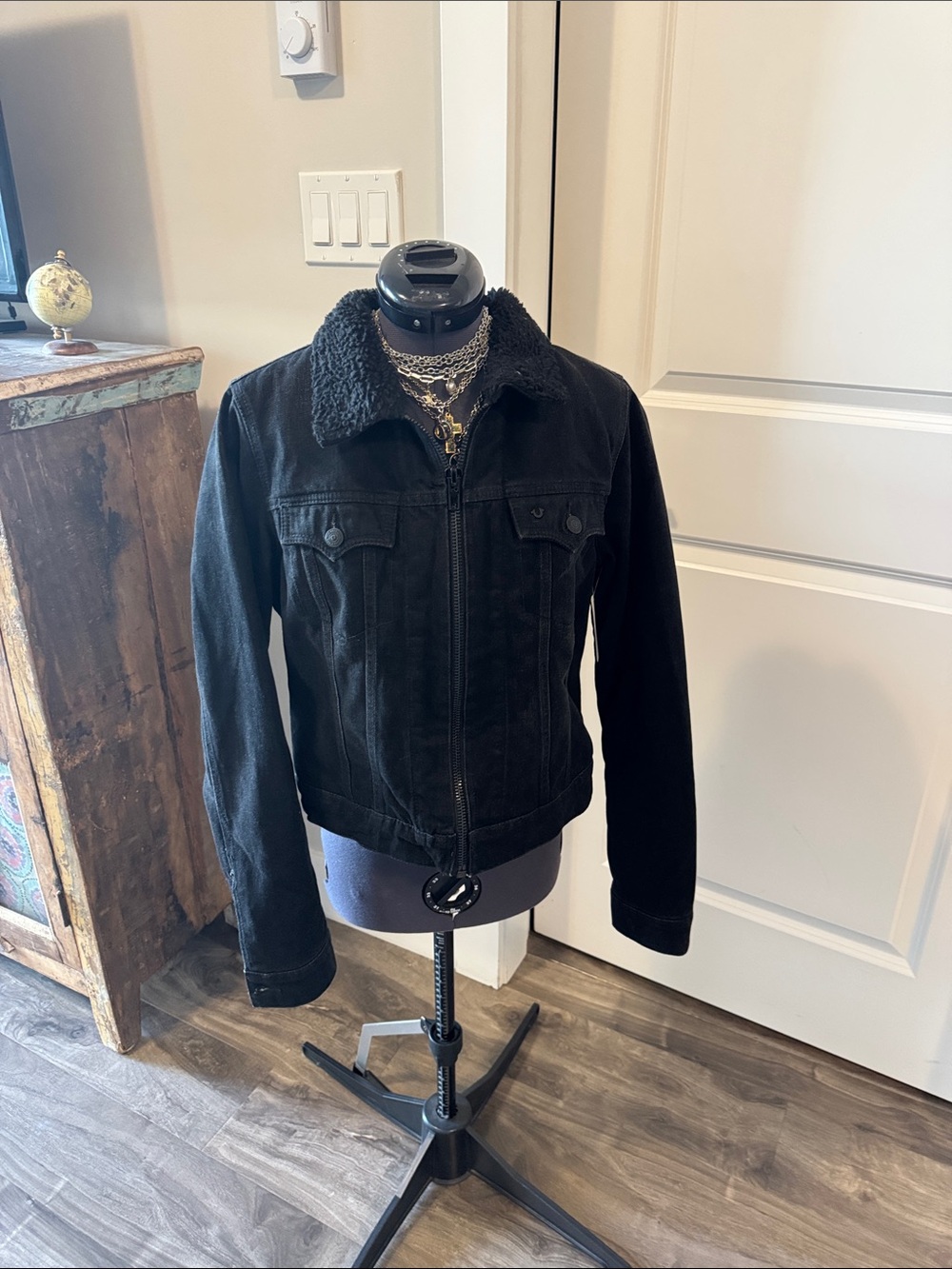 True religion faux shearling denim jacket - women’s medium